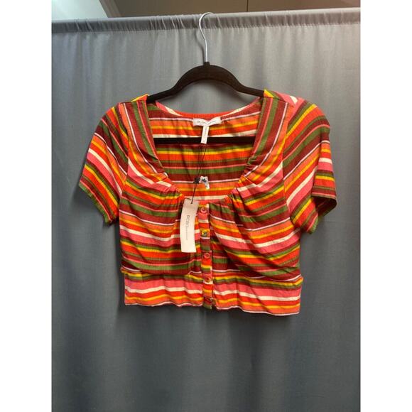 BCBGeneration Womens Size Medium Variegated Stripe Button Crop Top Shirt (b29.1) - Picture 1 of 5